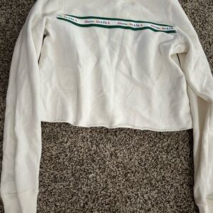 Abercrombie & Fitch Cream Cropped Crewneck Sweater and joggers with Green Trim